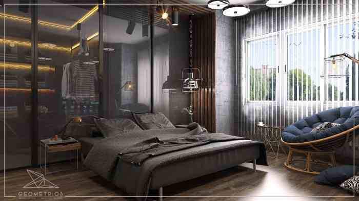 Industrial bedroom design interior elements