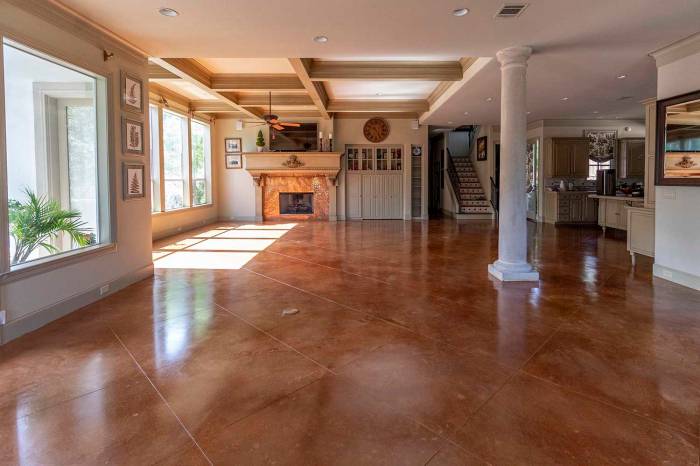 Concrete floor flooring ideas floors interior polished stained cement river smooth epoxy building designs into stain look incorporated scene before